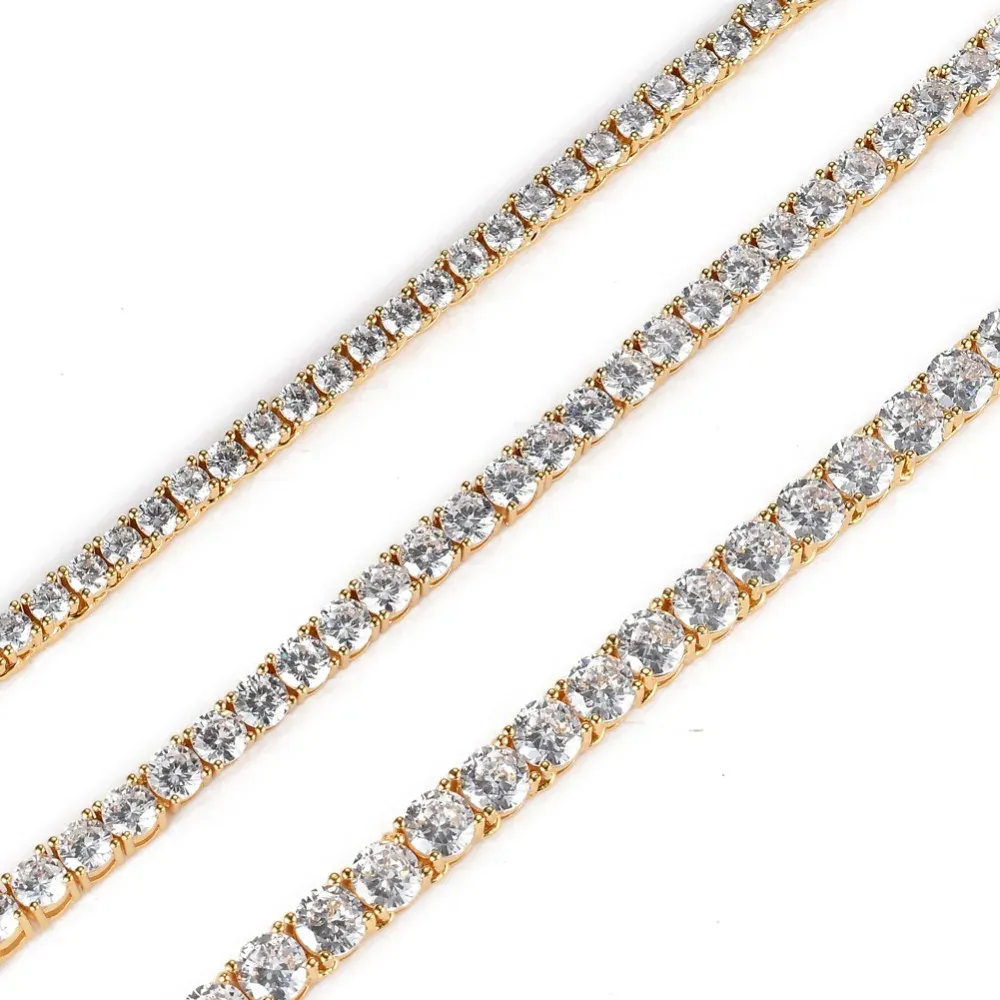 Colliers Brass CZ 1 Row Tennis Chain 3 mm 4 mm 5 mm Femmes Bling Jewelry for Men Party Gift BC019