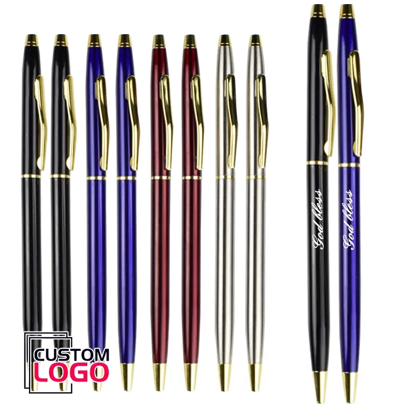 Pennor 10st/Lot Custom Logo Business Simple Metal Ballpoint Pen Personlig skollärare Presentkontor Ställare Parti Partihandel