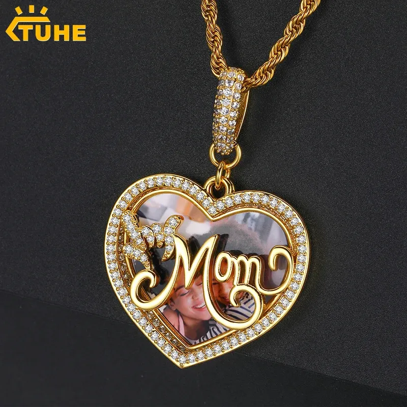 Necklaces TU HE Heart Round Flower Memory Medallions Custom Photo Pendant Necklace Women For Men Hip Hop Jewelry Pendant Name Gift