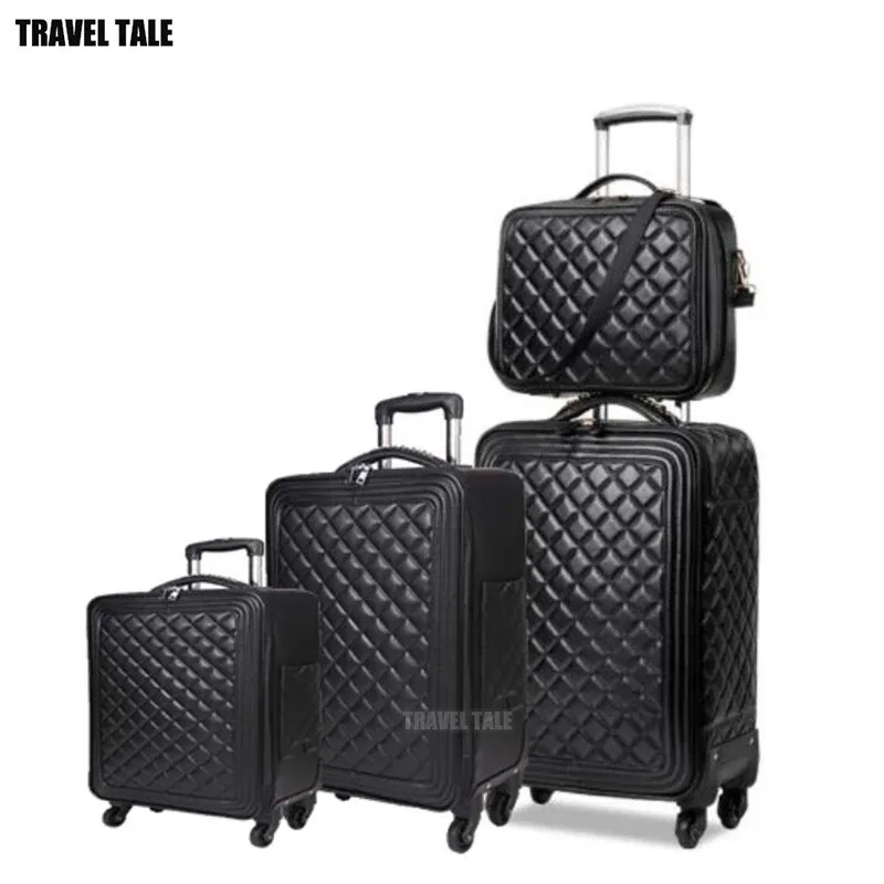 スーツケース旅行物語16 "20" 24インチの有名な高級ブランドは、旅行スーツケースPUレザービンテージローリング荷物セットを持ち歩く