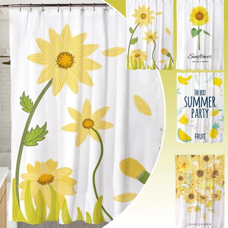 Duschvorhänge Frühling Sommer Chrysanthemen Ananas Kleine frische Serie Haushalt Vorhang Toilettenbadezimmer Abschirmung Hand