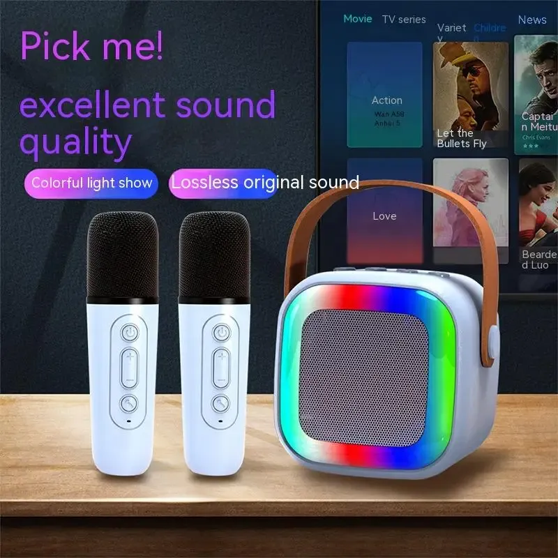 Högtalare Bluetooth Wireless Portable Högtalare Multifunktion Karaoke med 12 mikrofonmusikspelare Karaoke Machine för barn vuxna hem