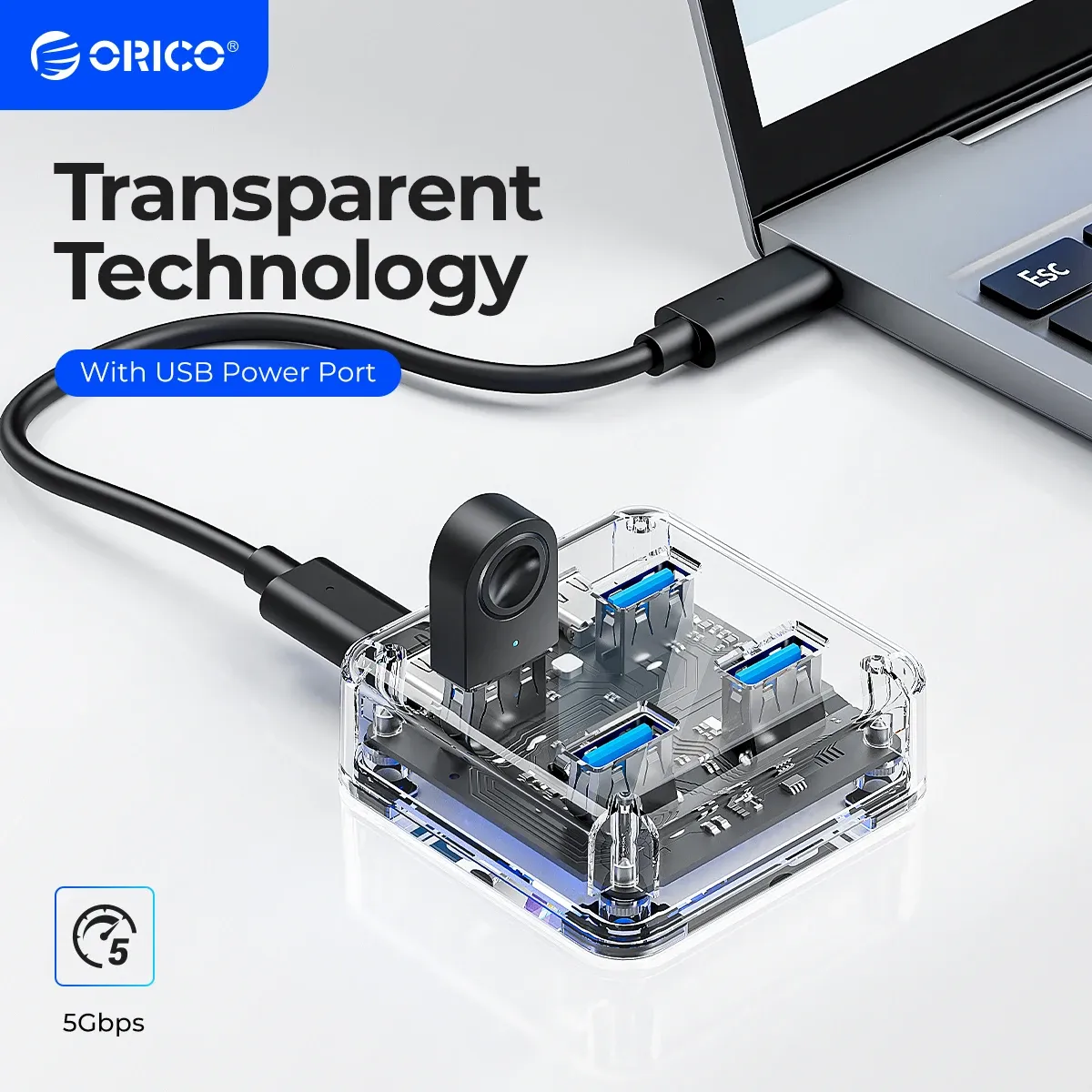 Hubs Orico Transparent USB C Hub 4 Расширение порта с интерфейсом питания USB 3.2 Протокол Высокоскоростная передача OTG Dapter