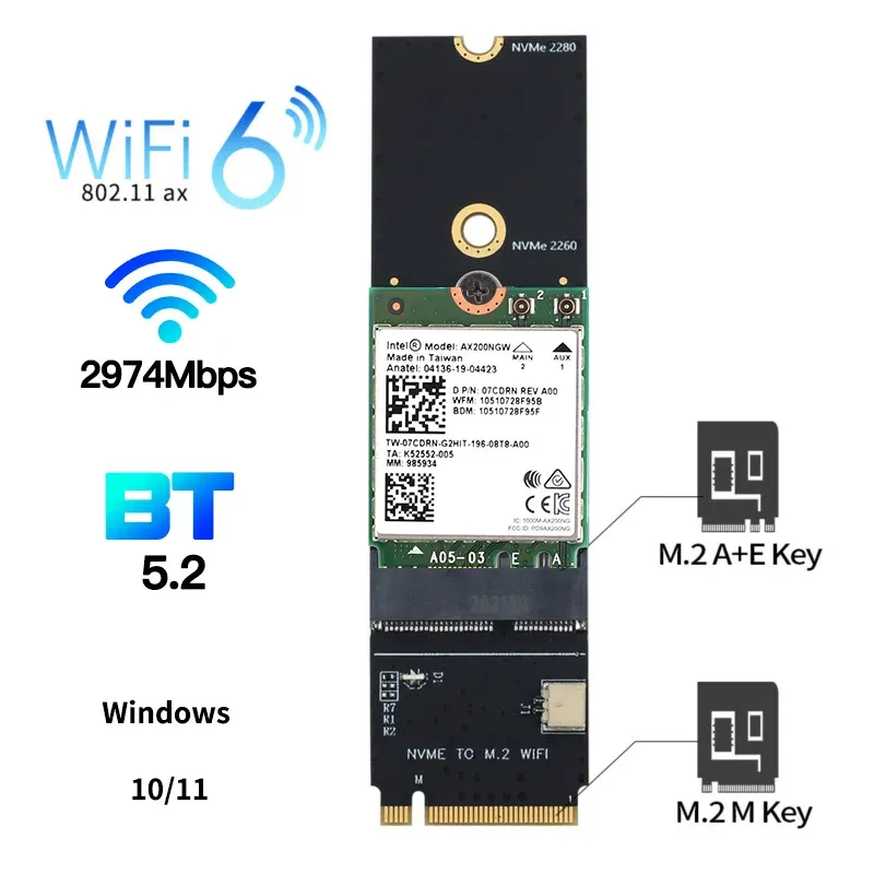 Cartes Intel AX200 avec adaptateur WiFi Bluetooth 5.2 3000MBP