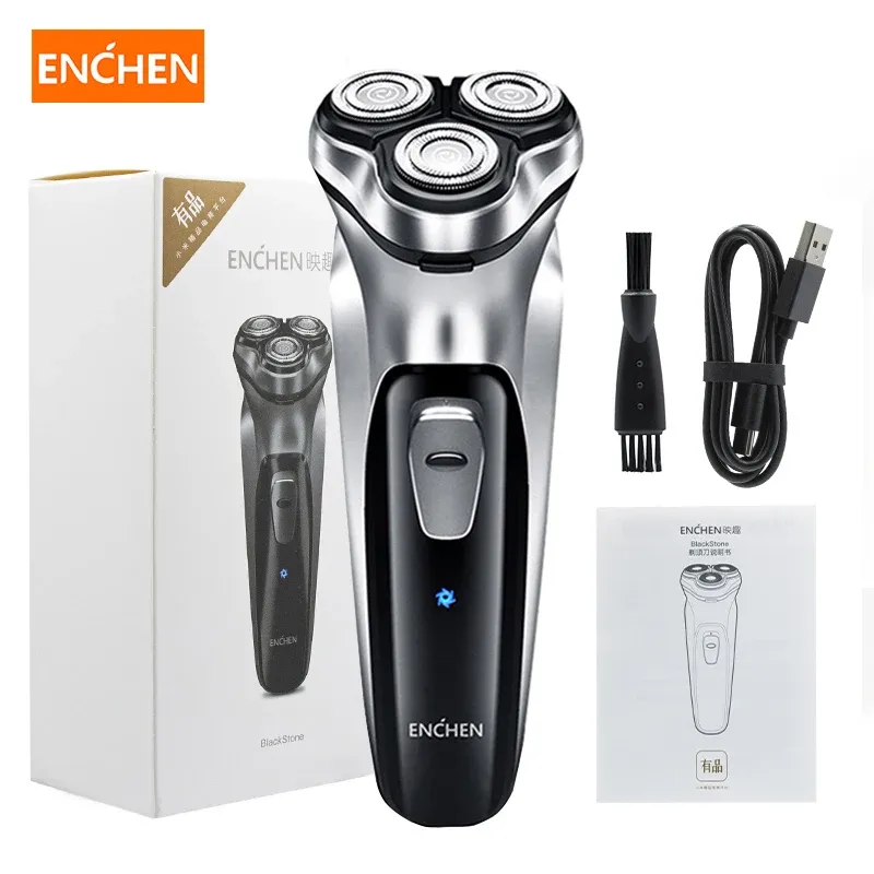 Shavers Enchen Blackstone 3 Blades Electric Shaver Razor 3D Typec USB Draagbare baard Trimmer Snijden Hine voor bakkeburns voor man