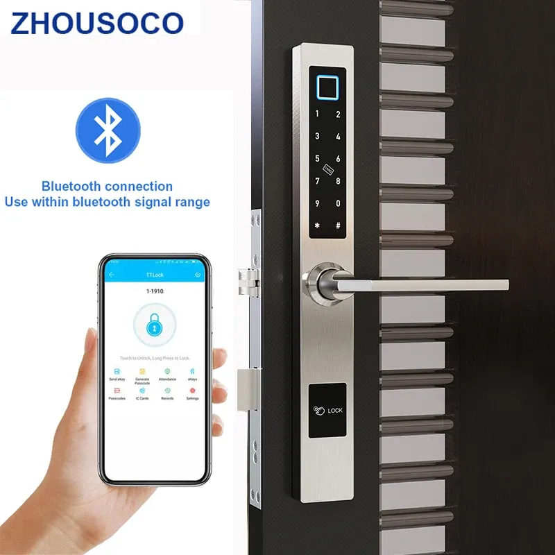 Besturing TTLock Bluetooth Smart Electronic Deur Slot Waterdichte vingerafdruk Smartcard ondersteunt tijdelijk wachtwoordaluminium deurvergrendeling