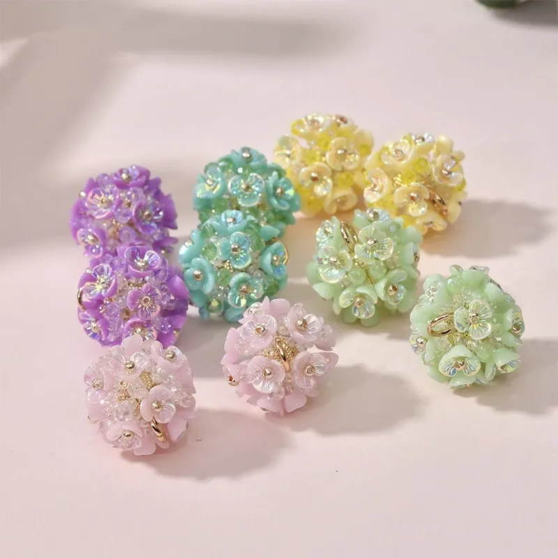 charms Min order 6pcs/lot AB color print flowers decoration cartoon rounds hydrangea balls charms diy jewerly earring/garment accessory