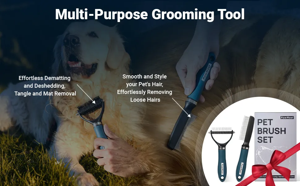 Deshedding Loop Premium Dog Deshedding Tool & Comb Combo - Professional Dematting Brush ...