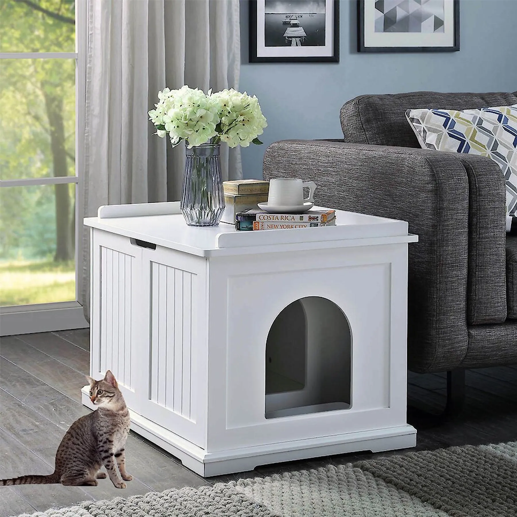 Storage Bench Unipaws Cat Washroom Enclosed Cat Litter Box