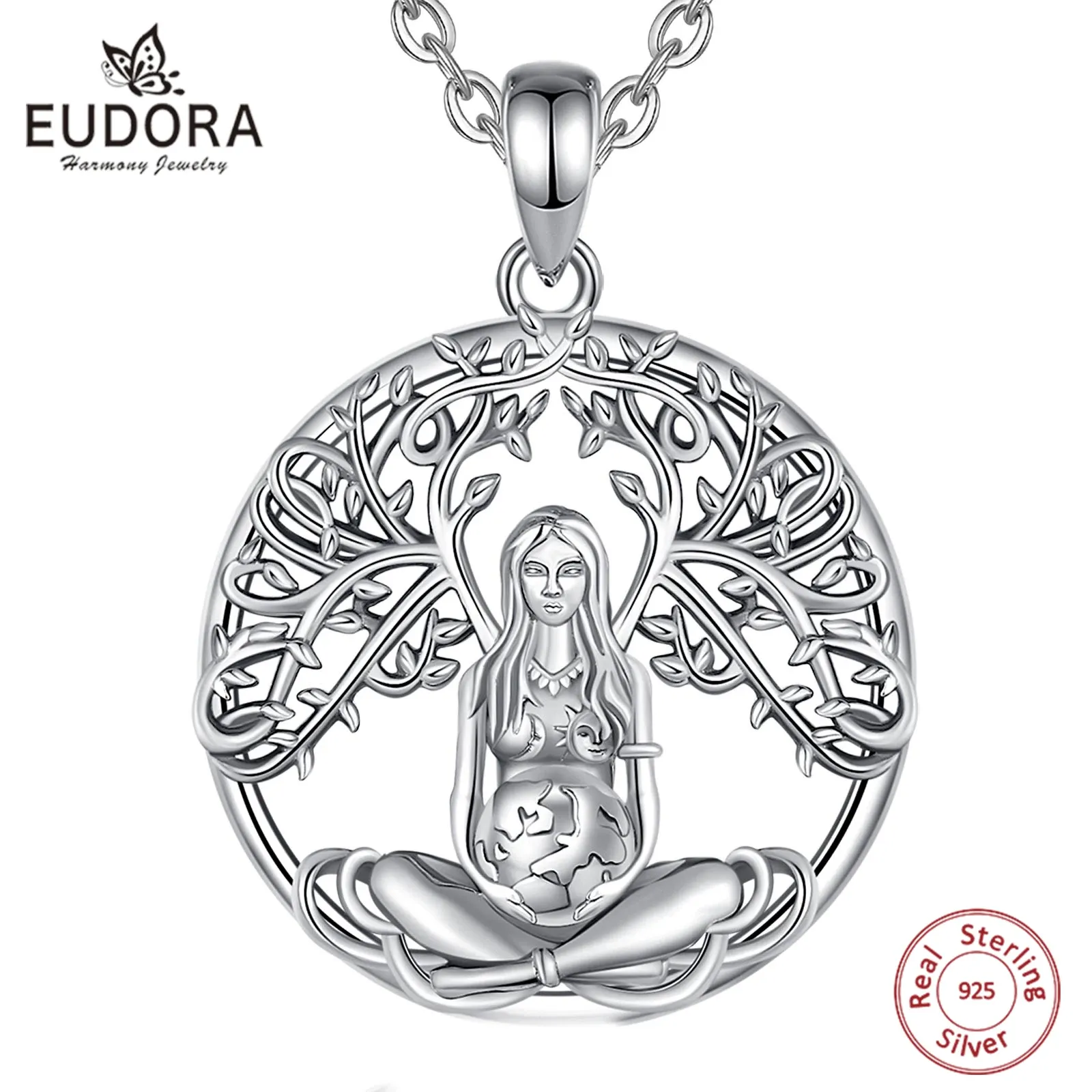 Necklaces Eudora 925 Sterling Silver Mother Earth Necklace for Man Women Vintage Goddess Mother Earth Pendant Witch Jewelry Wicca Gift