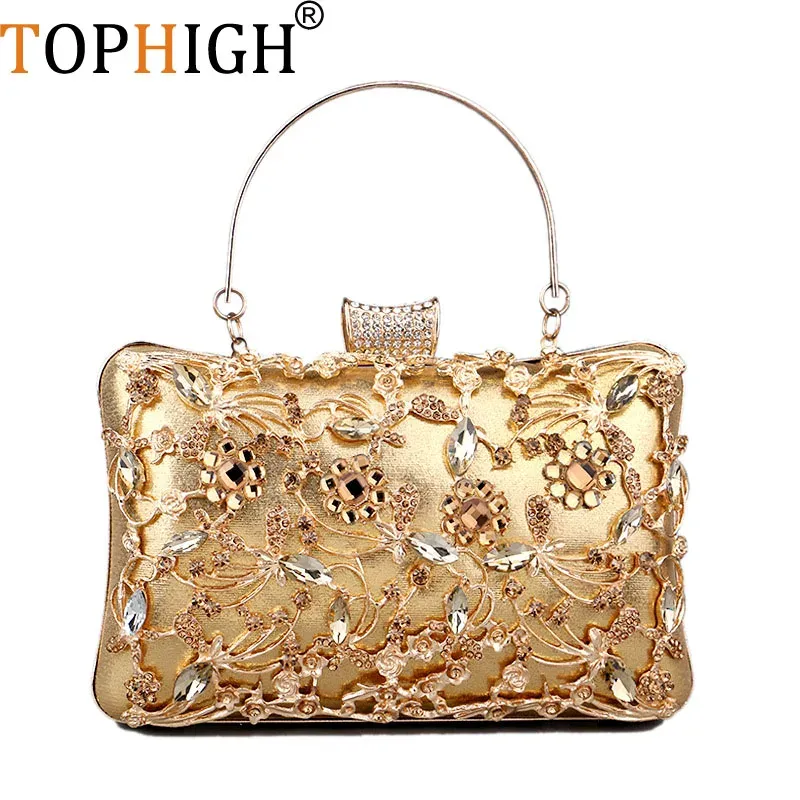 Taschen TOPHIGH Hollow Out Style Evening Bags für Frauen Strasssteine Metall Luxus neu