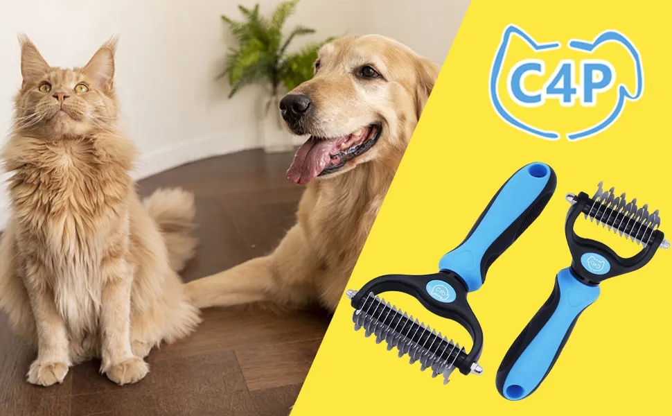 Poodle Pet Bundle - Dematting Fur Rake Comb Brush Tool With Steel Safety Blades For Detangling Matted Or Knotted Undercoat Hair And Slicker Brush For Small And Large Dogs Pet