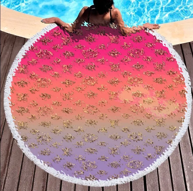 Роскошная прямая модная бренда круглый отпечаток пляжного полотенец микрофибры с кисточками