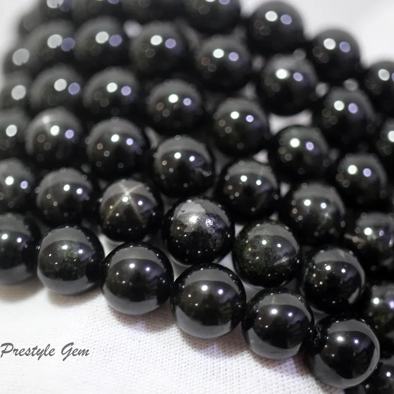 Beads Meihan Natural A+++ Cat's Eye Black Diopside Smooth Round Charm Gemstone For Jewelry Making Design