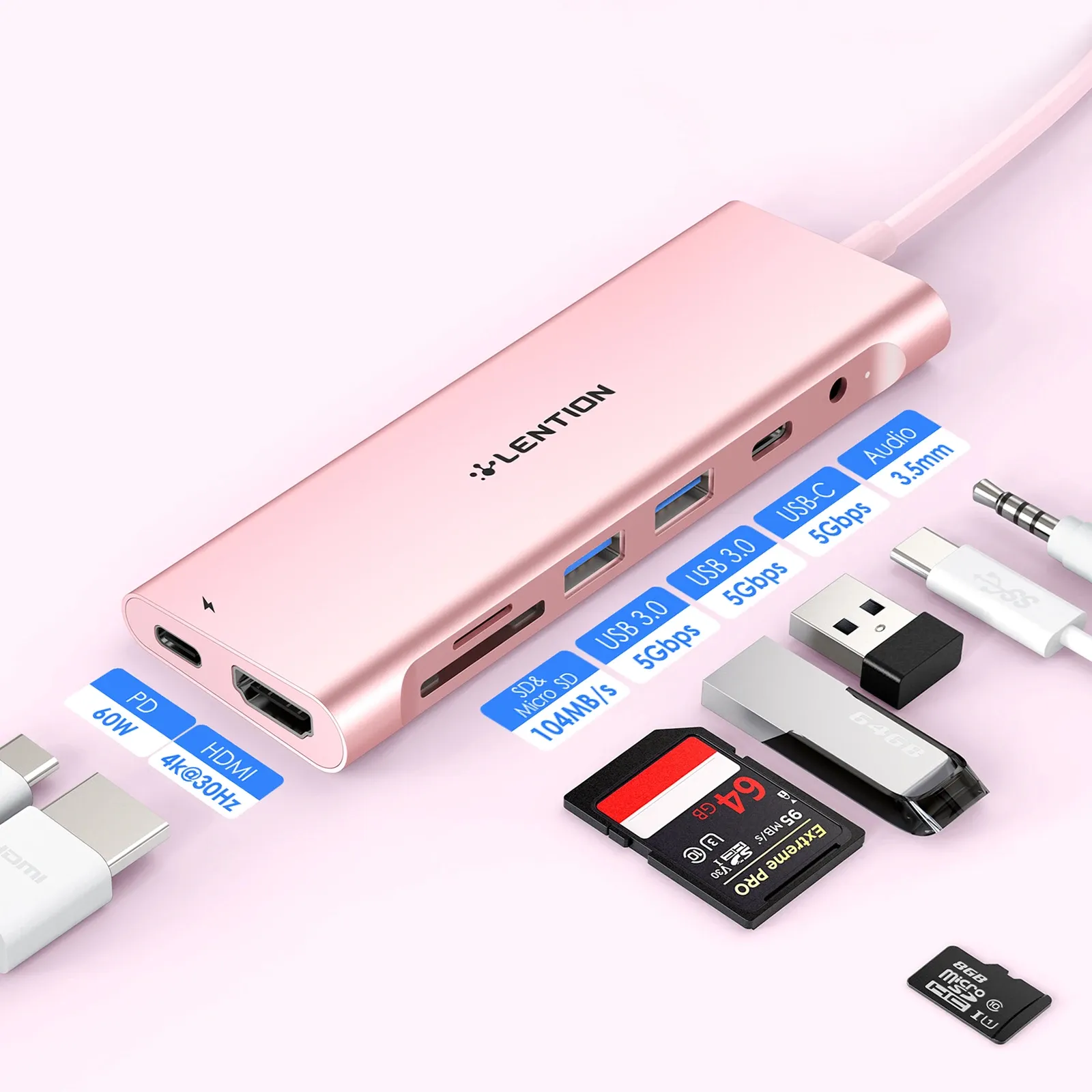 HUBS LITELE USB C HUB 1M Длинной кабель с 4K HDMI SD/TF (104 МБ/с) для MacBook Air/Pro iPad.