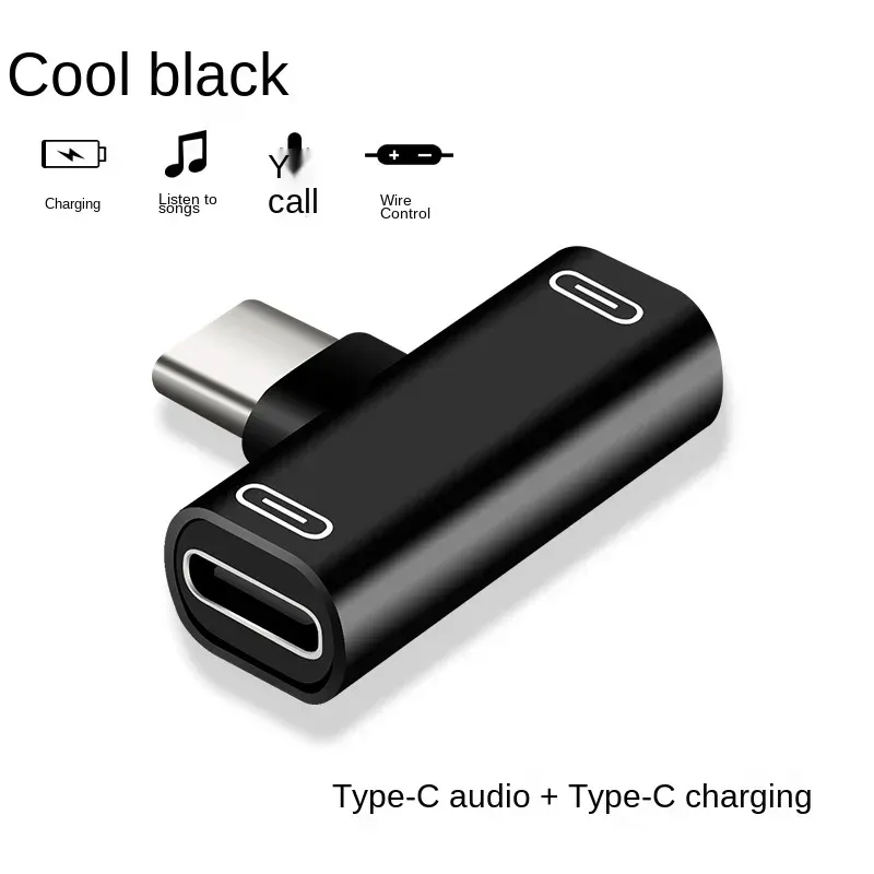 2024 Double Type C USB-C Earphone Headphone Audio Charging Charger Adapter Splitter Convertor för Xiaomi Huawei Adapter Converterfor Huawei USB-C Splitter