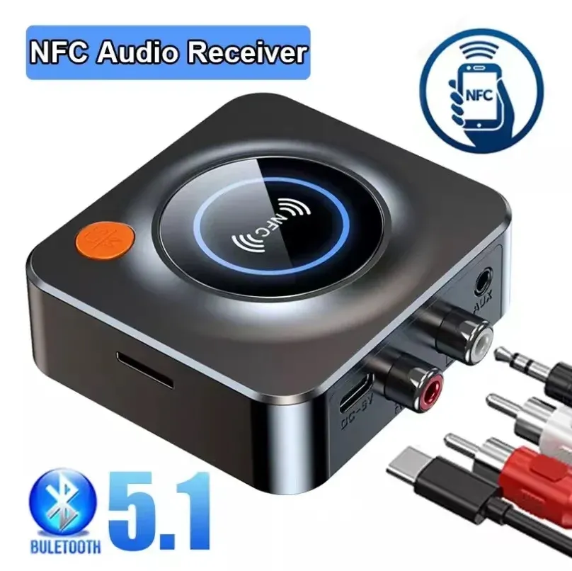 Adapter Nowy NFC Bluetooth 5.1 Odbiornik audio TF Playback RCA 3,5 mm Aux Music Music Audio bezprzewodowe Audio do zestawu samochodowego