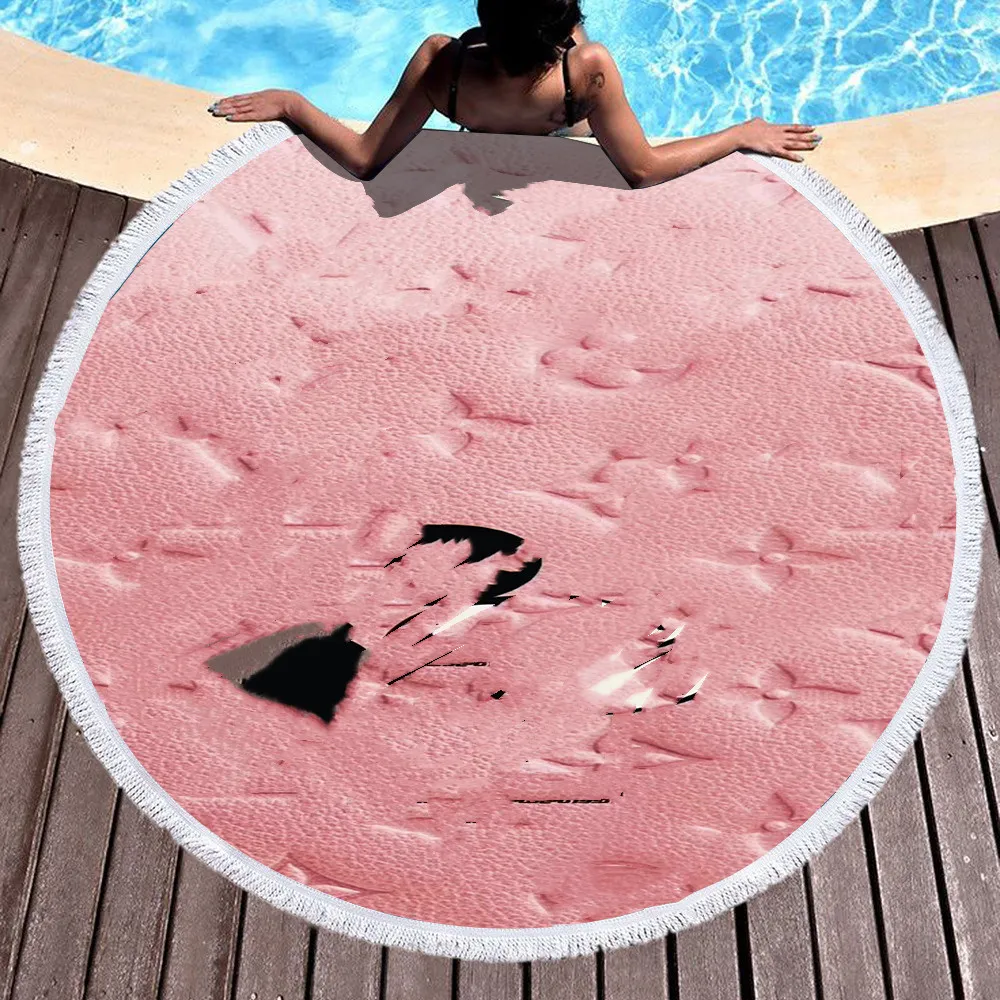Simple Beach Fashion Brand round Printed Beach Towel Microfiber and Tassel Feel Soft American Summer
