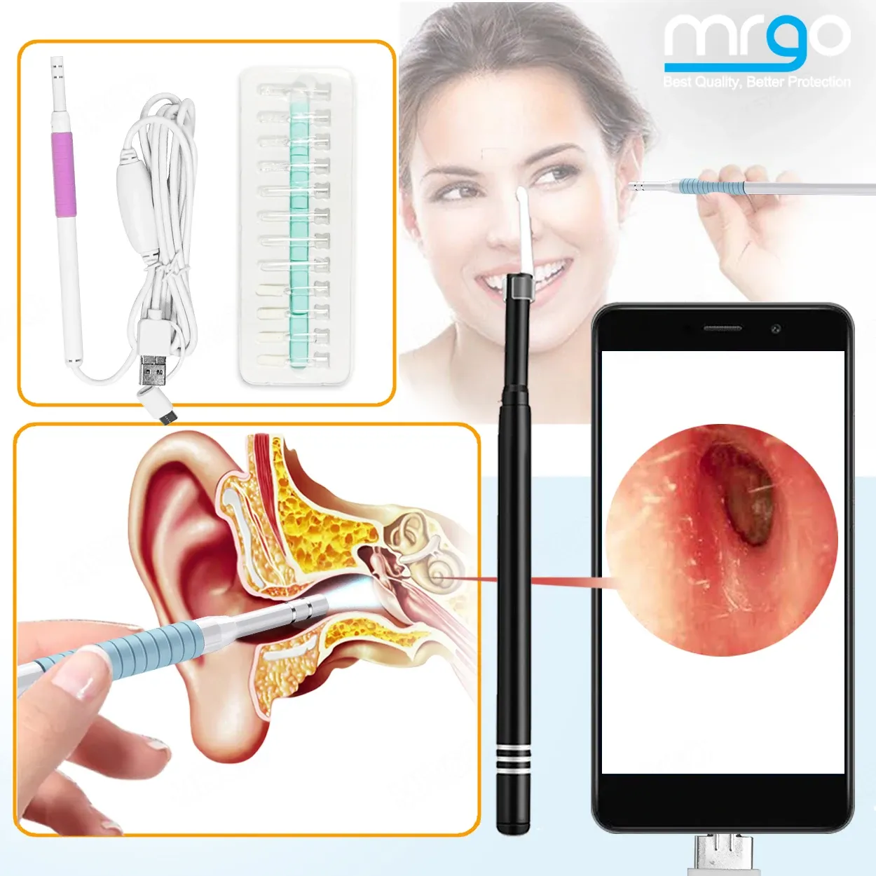 Trimmers Eardoscope Nettoyant pour Android Nettoyez votre oreilles Caméra Caméra numérique Otoscope Inspection endoscopique Téléphone Le smartphone