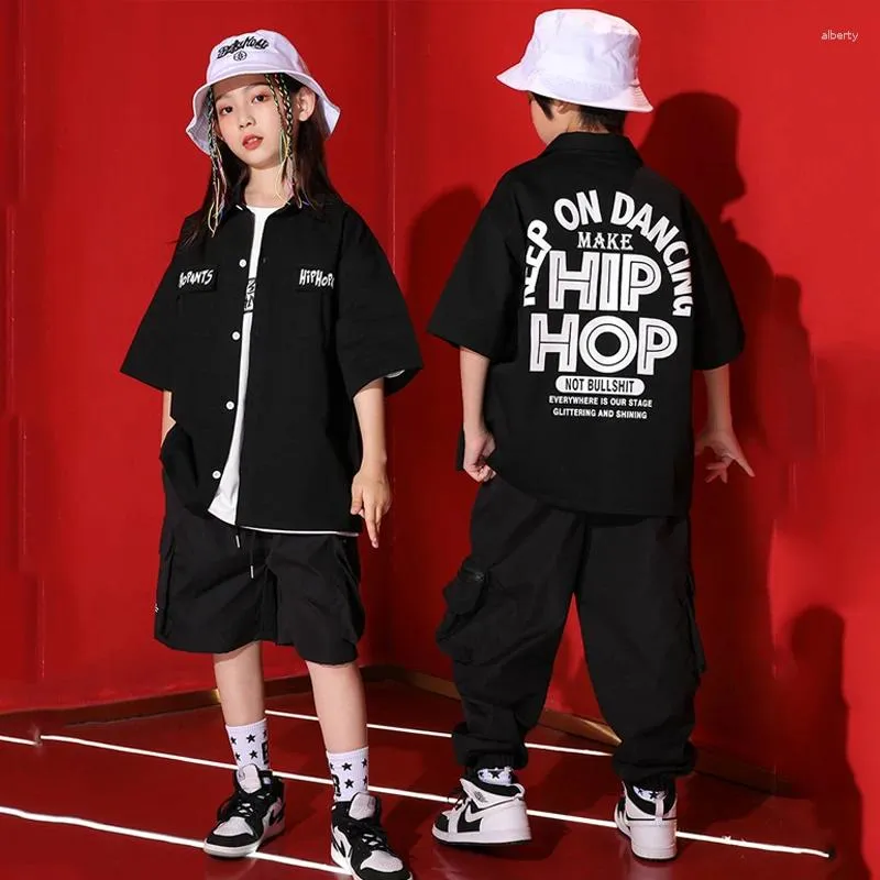 Scenkläder 2024 Jazz Modern Dance Costumes Black Kpop Outfits For Kids Children Ballroom Hip Hop Dancing Clothes Performance DN12458