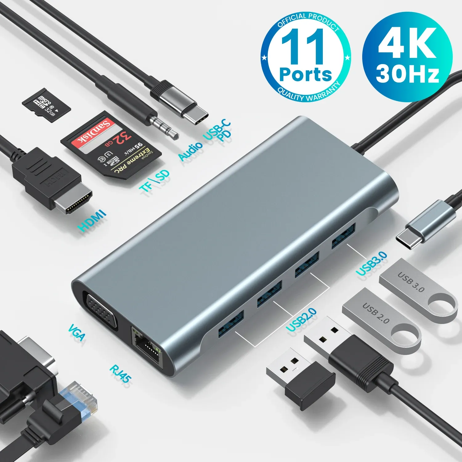 Hubs USB C hub 3 0 USB Splitter USB C per tipo C Adattatore HDMI VGA Card Reader USB Porte multiple stazione dock per MacBook Air M1 Pro