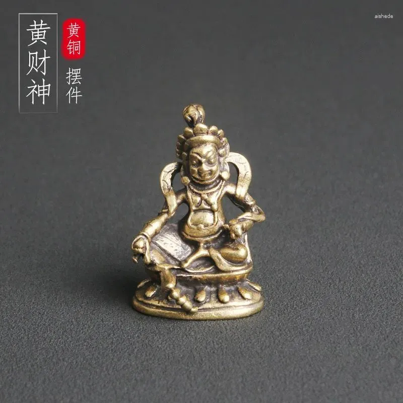 Brincos de colar definição de bronze huang caishen desktop ornamentos estátuas religiosas tibetano buda artesanato velho