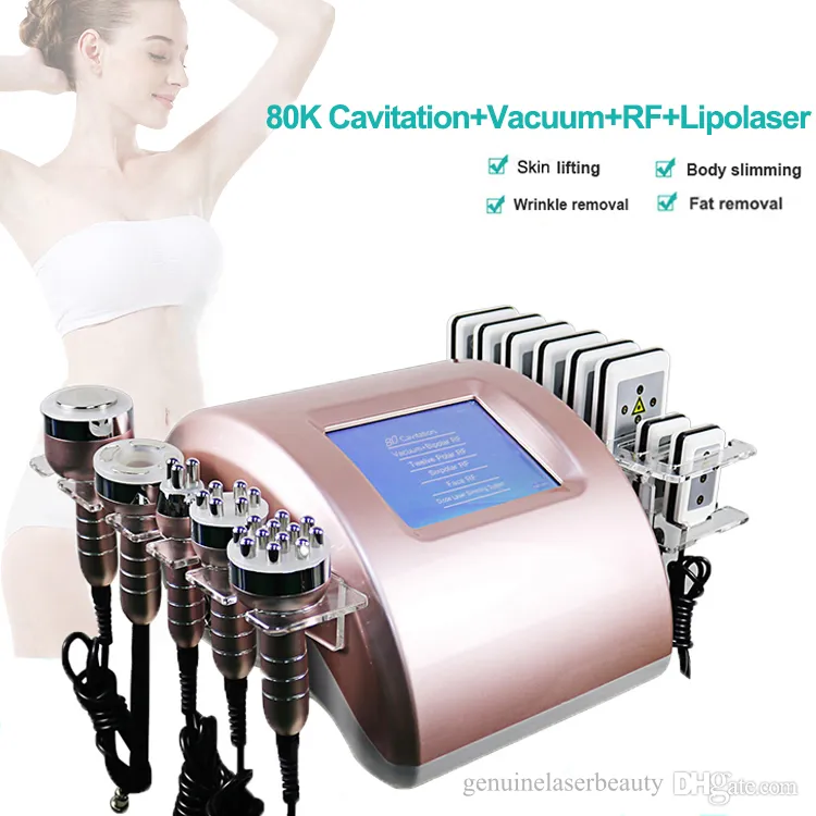 Máquina de cavitação de gordura laser Lipo Equipamento Slim RF Cellulite Reduce o Ultrassom 80k Vacuum Weight Pondest Beauty Dispositivo de beleza 6 em 1