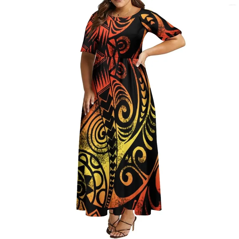 Werkjurken Custom Tapa Design Polynesische halve mouw Maxi Dress Tonga Tribal Long Ladies Plus Size Vrouwen Kleding Vestidos Para Mujer