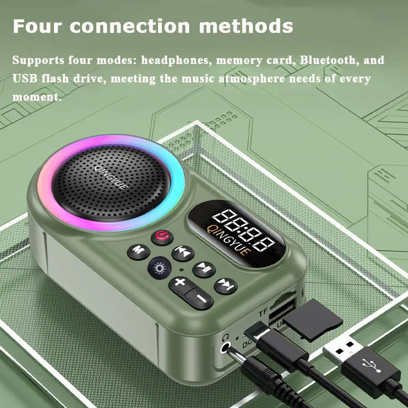 Radio Mini Portable FM Radio Radio Wysoka wrażliwość Odbiornik Strong Bass RGB Bluetooth Recorder TF USB Music Player Walkman
