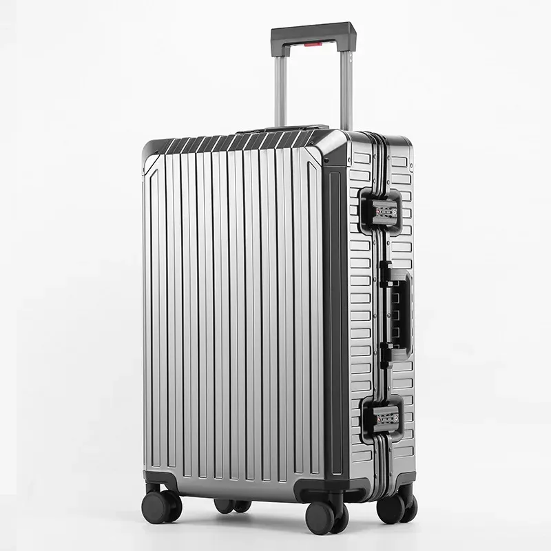 Bagage Bagage Bagage Allaluminium Magnesiumlegering Beroemde aluminium reiskoffer metalen trolley Case Universal Wheel 20inch Boarding Bag