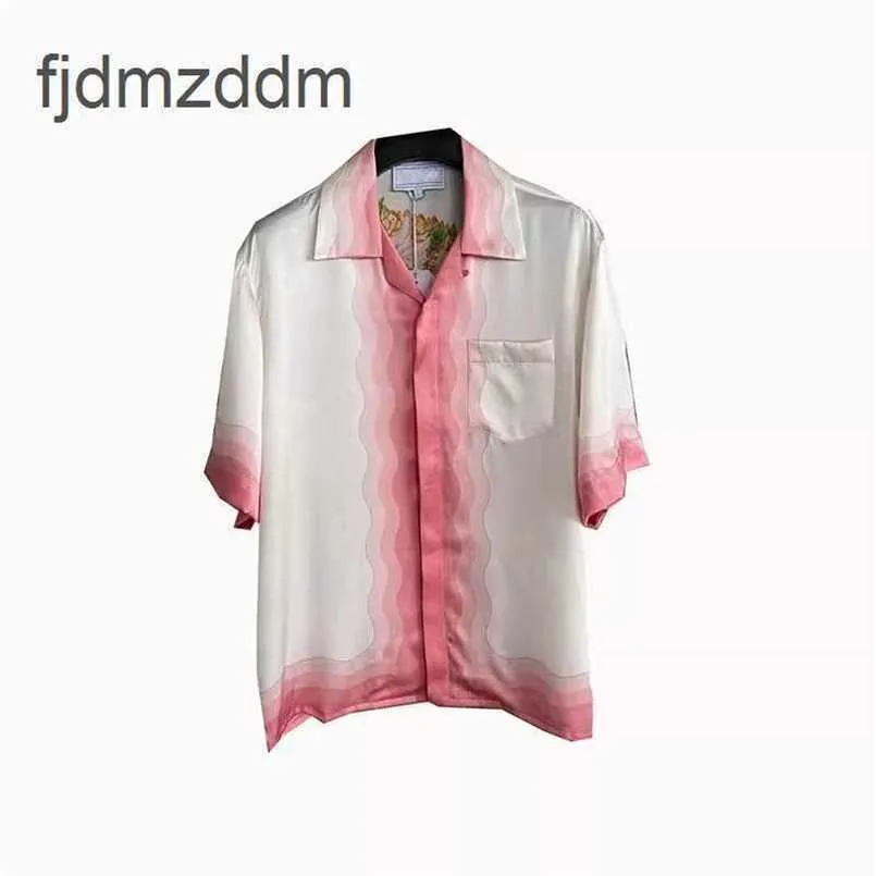 Men's Summer Casual Shirt T-shirt Short Sleeve Casablanc Tennis 2024 Pink Flower Hawaiian Sleeved for Men and