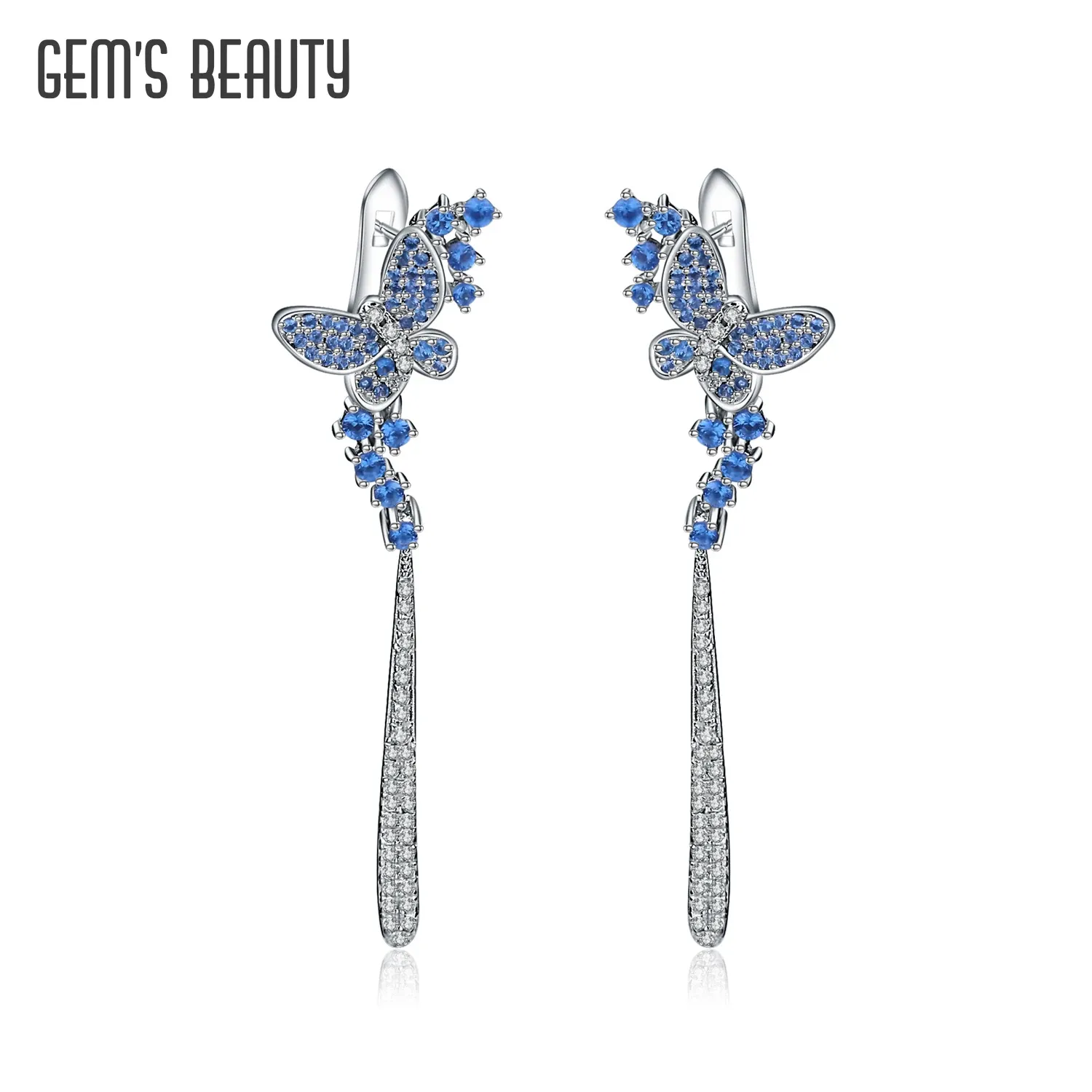 Ohrringe Gem's Beauty London Blue Zirkon Schmetterling Ohrringe Real 925 Sterling Silber Ehrfurcht handgefertigter eleganter feiner Schmuck für Frau
