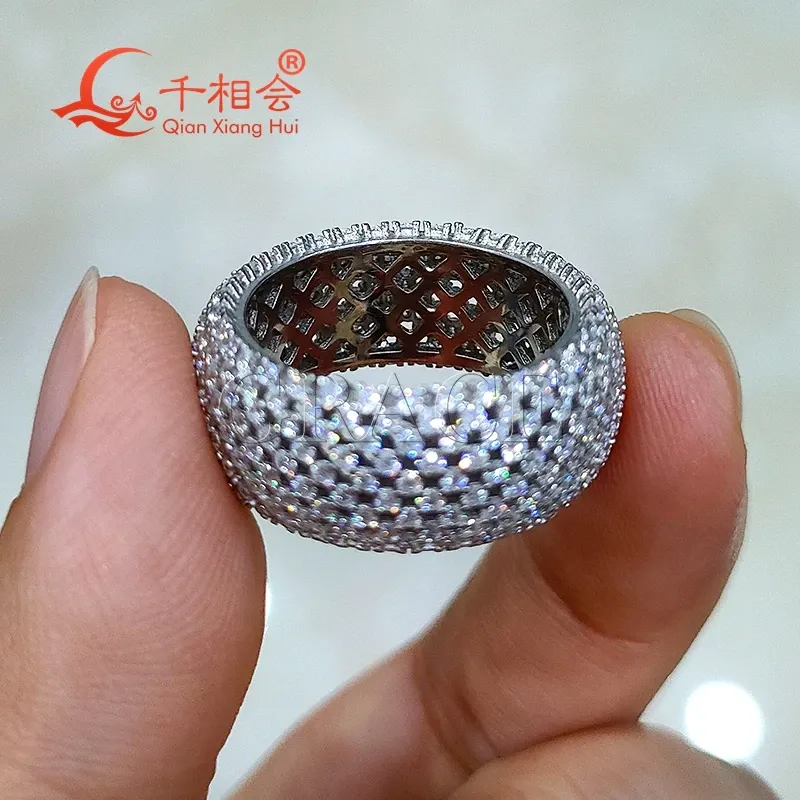 Anillos 10 mm hueco afuera anillo babysbreath eternity sterling 925 plate hip hop moissanite anillo hombres mujeres diamantes joyas masculinas