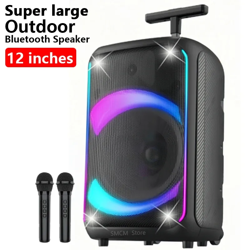 Haut-parleurs Super grand haut-parleur Bluetooth en plein air 12 pouces Horn Subwoofer Portable Wireless Colmn Rythm Rythm Bass Bass Bass avec micro