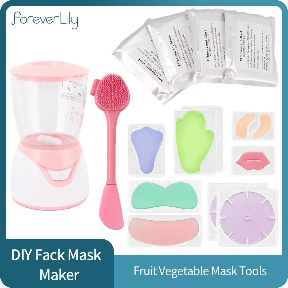 Instrument Mini Automatic Diy Natural Collagen Fruit Facial Mask Maker Hine Clean Brush with 10pcs Plastic Reusable Facial Mask Mold