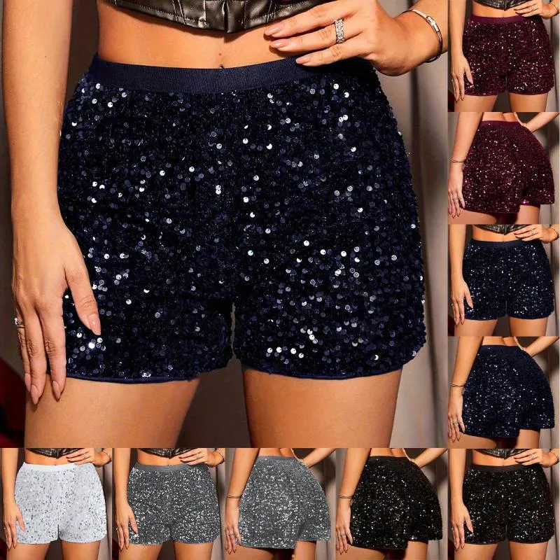 Shorts femminile da donna con paillettes di paillettes casual in vita alta pantaloni dritti solidi nightclub scintillante