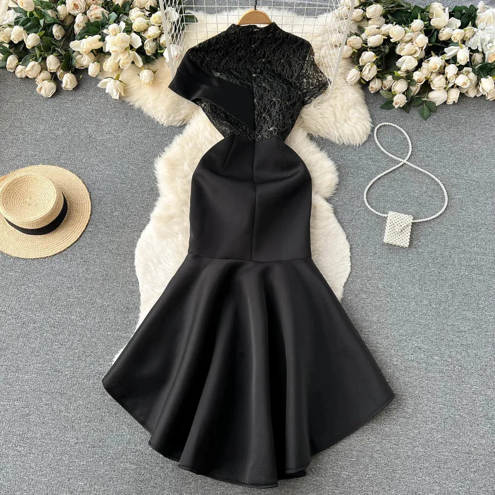 Womens Aline Splice Irregular Black Evening Dress Short Sleeved High Waist  Floor-Length Chiffon Pullover SN003 from Dhgate Urban Sexy Dresses - price  47.02