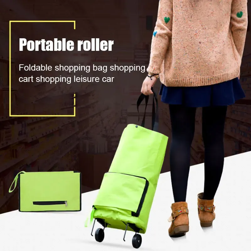 Väskor Nyvärda Portable Wheeled Bag High Capacity Supermarket Folding Shopping Bag Trolley Cart Handle Bag