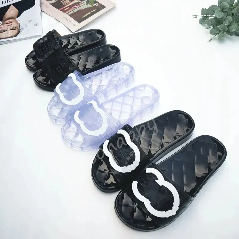 12 renk sandalet tasarımcısı pvc jöle sandalet terlikleri şeffaf kadın mektup yazdırılmış yaz terlik slaytları silikon bayan flip floplar düz ayakkabı sandaletleri