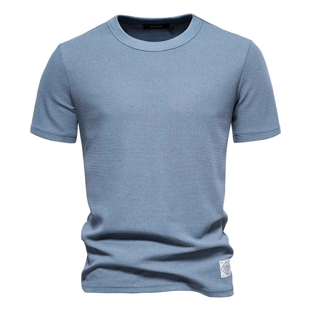 Aiopeseson Solid Color Waffle Tshirts for Men Casual Brand Shorttsleeeved Mens Tees Summer Designer de moda Tops masculino 240409