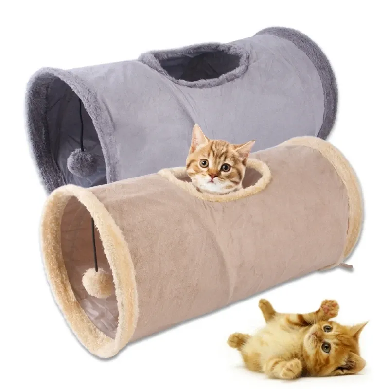 Leksaker Cat Tunnel Toy Buckskin Plush 2 Holes Spela Rubes With Balls Collapsible Funny Pet Toys For Cats Puppy Ferrets Rabbit Spela Games