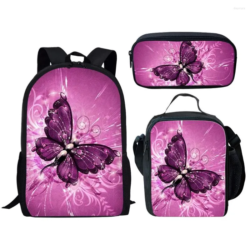 Backpack Hip Hop Harajuku Trendy Funny Butterfly 3PCS / SET 3D Impression d'étudiant Bookbag Book Voyage ordinateur portable Sac à lunch Sacs