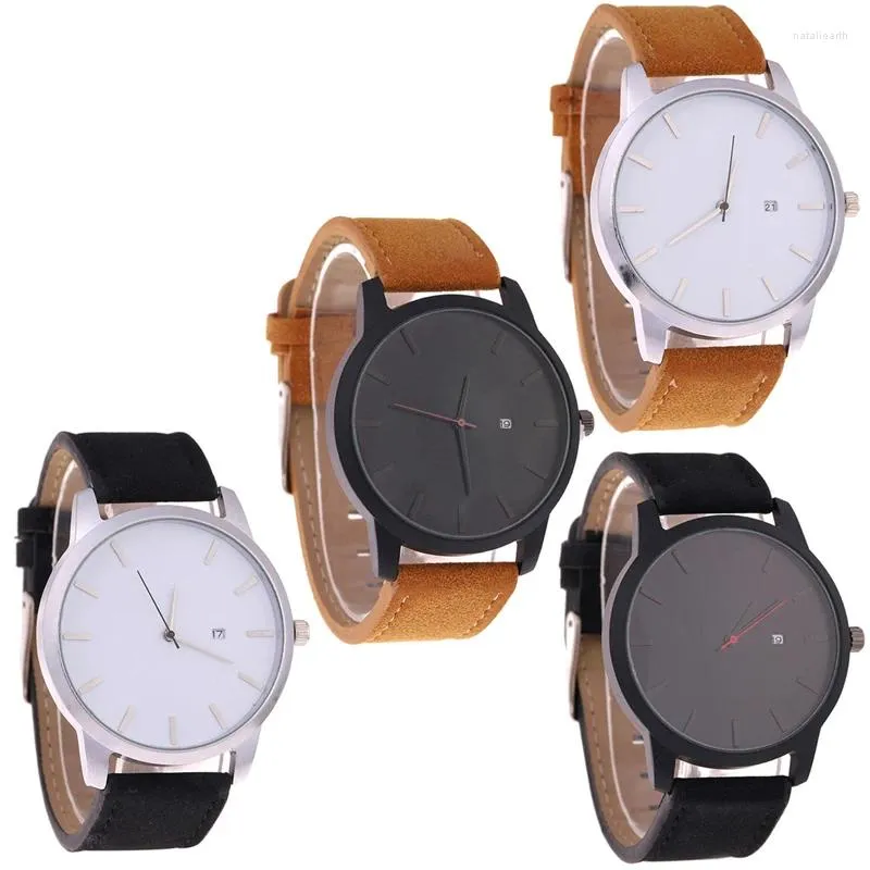 Wristwatches Fashion Men's Date Sport Stainless Steel For Case Faux Leather Wrist Watc