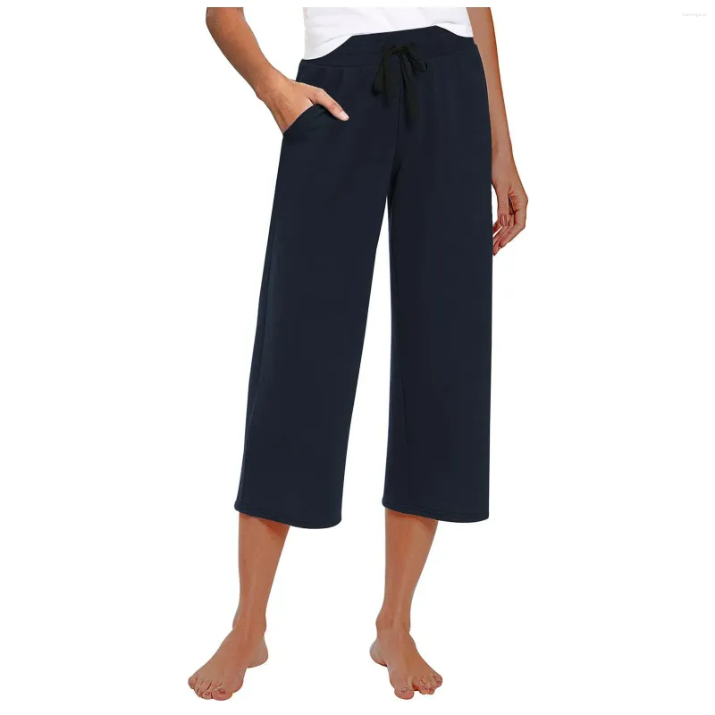 Pantalon féminin Femmes Capri Yoga Loose Doupie Doupage Papent de survêtement Cause avec des poches Summer Summer Femme