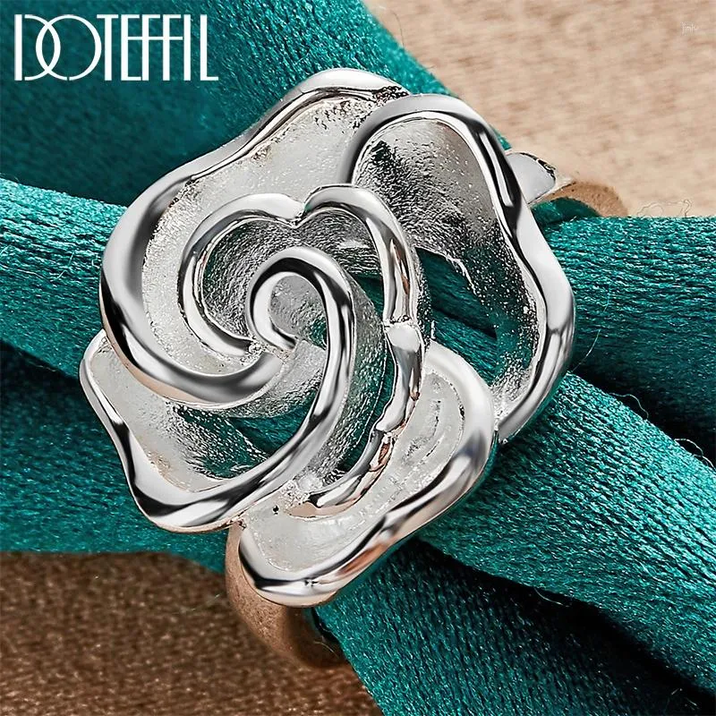 Cluster Rings 925 Sterling Silver Rose Flower Blossoms Ring For Woman Fashion Wedding Engagement Party Gift Charm Jewelry