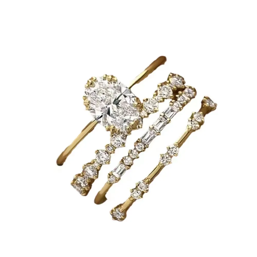 Fashion Trend Engagement Anniversary Luxury Jewelry Set 4-piece diamond set flower set ring without box