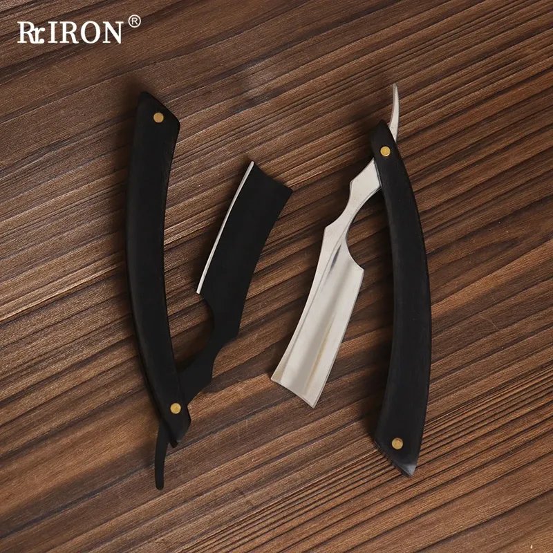 Blades RIRON Professional Straight Barber Razor Men Manual Hair Removal Shaving Knife With Wooden Handle