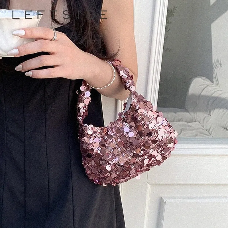 sparkling Sequin Mini Shoulder Bags for Women 2024 Party Luxury Designer Korean Fi Handbags and Purses Trend Underarm Bag e2l1#