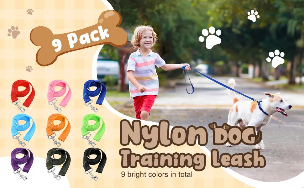 9 Pack Dog Training Leashes: 6 ft Nylon Rope Leash Bulk for Small ...