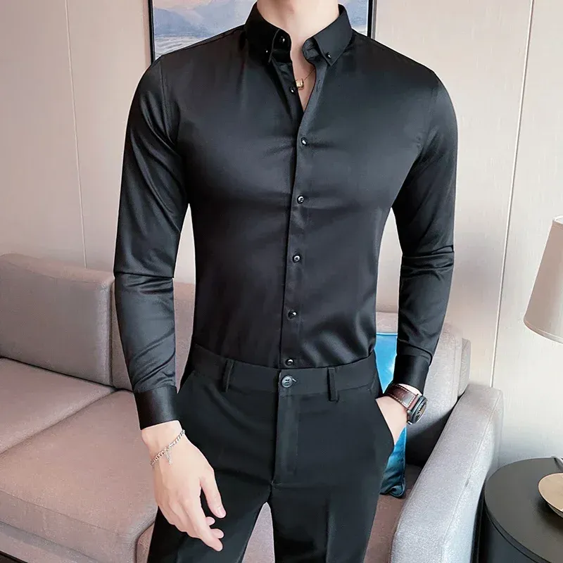 シャツCAMISAS DE HOMBRE KOREAN LUXURY CLOSTION LEGH SLEEVE MEN FOR MATCEスリムフィットフォーマルメンズソーシャルシャツドレス大きなサイズ